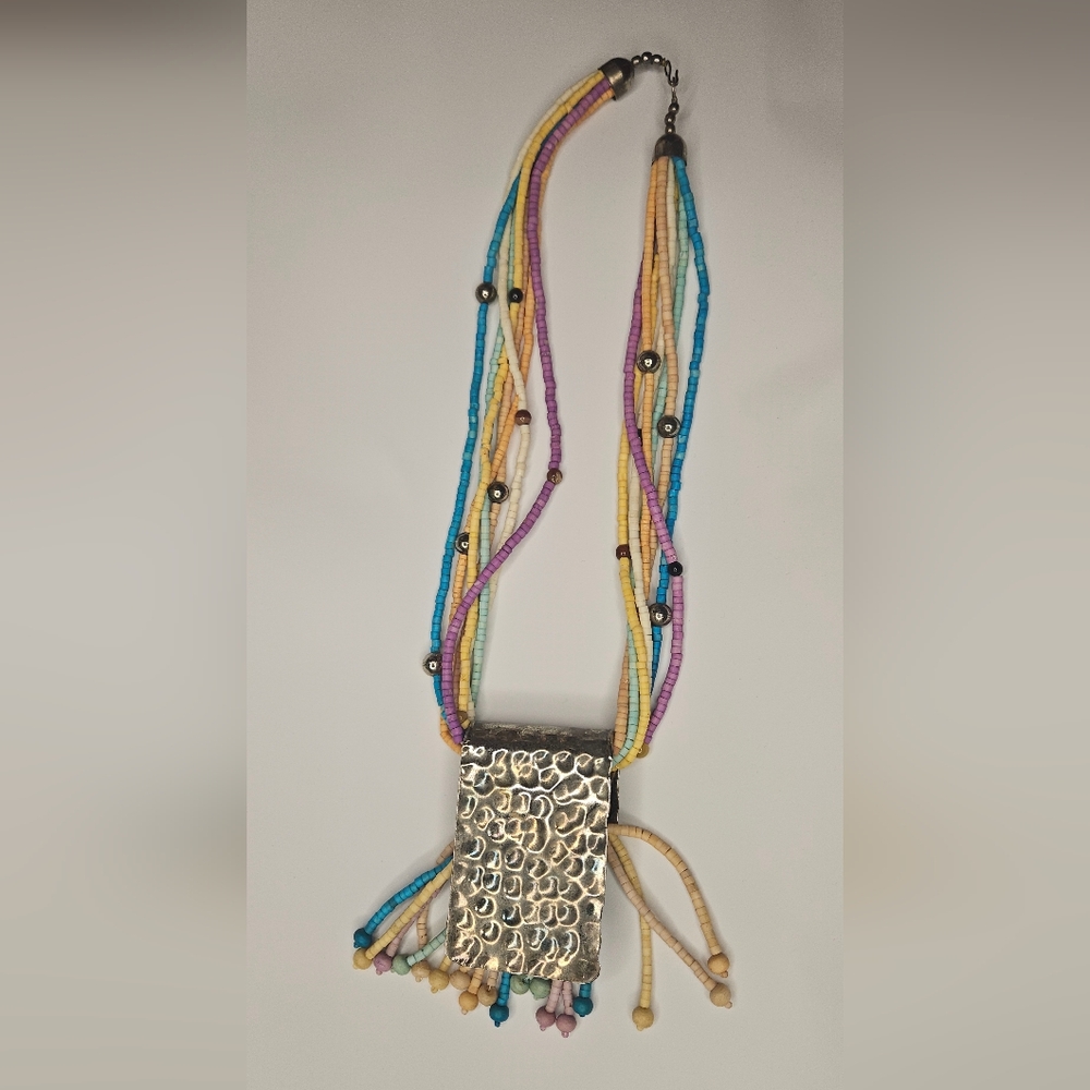Multicolor Beaded Necklace with Silver Pendant
